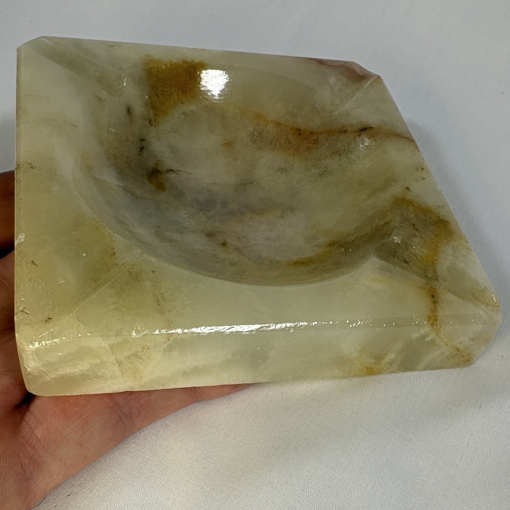 VINTAGE ASHTRAY SOLID MARBLE TAN BROWN LARGE HEAVY 4in Square S2-371
